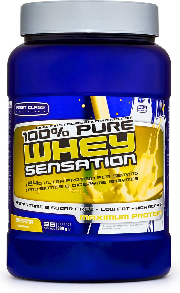 First Class Nutrition - 100% Whey sensation (Banana - 900 gram) - Whey Protein - Eiwitpoeder - Eiwitshake - Sportvoeding - 30 shakes