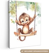 Canvas Schilderij Aap - Dier - Kinderen - Jungle - Kinderkamer accessoires - Babykamer decoratie - 90x120 cm - Dieren wanddecoratie voor jongen en meisje