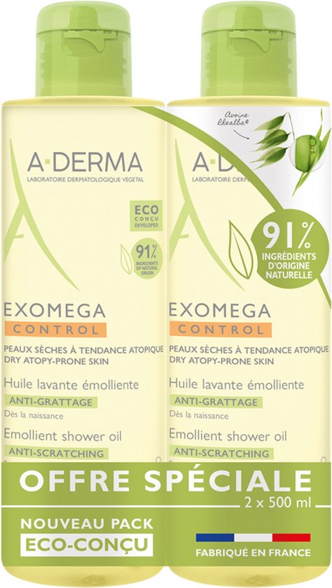 A-DERMA Exomega Control Emolliërende Reinigingsolie Antikras Set van 2 x 500 ml