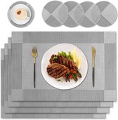 Wasbare placemats, set van 4, wasbare PVC duurzame placemats voor thuis, restaurant, eettafel, keuken, feestdecoratie (zilveren placemats)