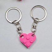 Bouwstenen sleutelhanger - Imitatie bouwsteen hart - brick keychain - Vriendschap - Geliefde - BFF - Roze - Valentijn cadeautje voor haar & hem
