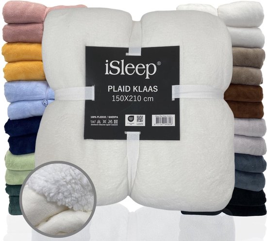 iSleep Plaid Klaas - Merveilleusement doux - Couverture polaire - Extra longue - 150x210 cm - Crème