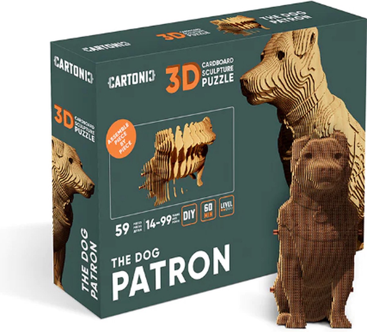 CARTONIC- Patron, The Dog- 3D Puzzel-Speelgoed- Puzzel-DIY- Creatief- Karton- Kinderen en volwassen- 3D- puzzel