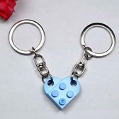 Bouwstenen sleutelhanger - Imitatie bouwsteen hart - brick keychain - Vriendschap - Geliefde - BFF - Blauw - Valentijn cadeautje voor haar & hem