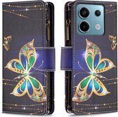 Wallet Black Gold Wallet Book-case Zipper Cover pour Samsung Galaxy S21 Ultra