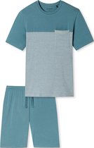 SCHIESSER 95/5 Nightwear shortamaset - heren shortama organic cotton strepen borstzak blauw-grijs - Maat: 3XL