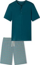 SCHIESSER Casual Nightwear pyjamaset - heren pyjama short organic cotton knoopsluiting strepen jeans blauw - Maat: 3XL