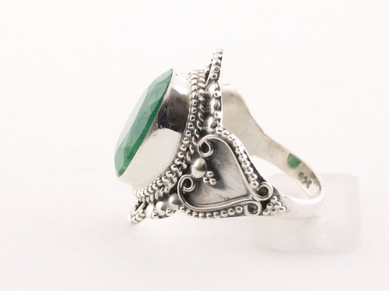 Bague artisanale en argent avec émeraude - taille 18,5
