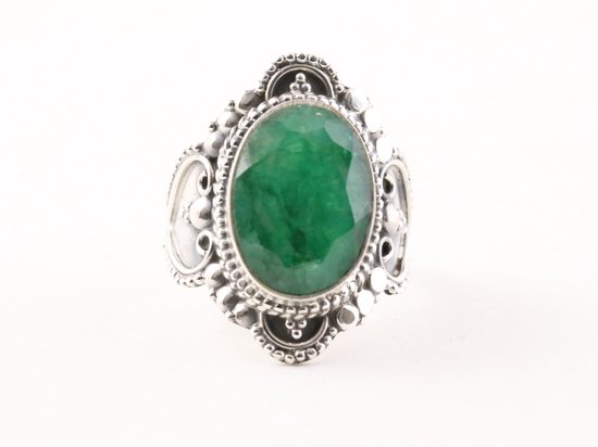 Bague artisanale en argent avec émeraude - taille 18,5