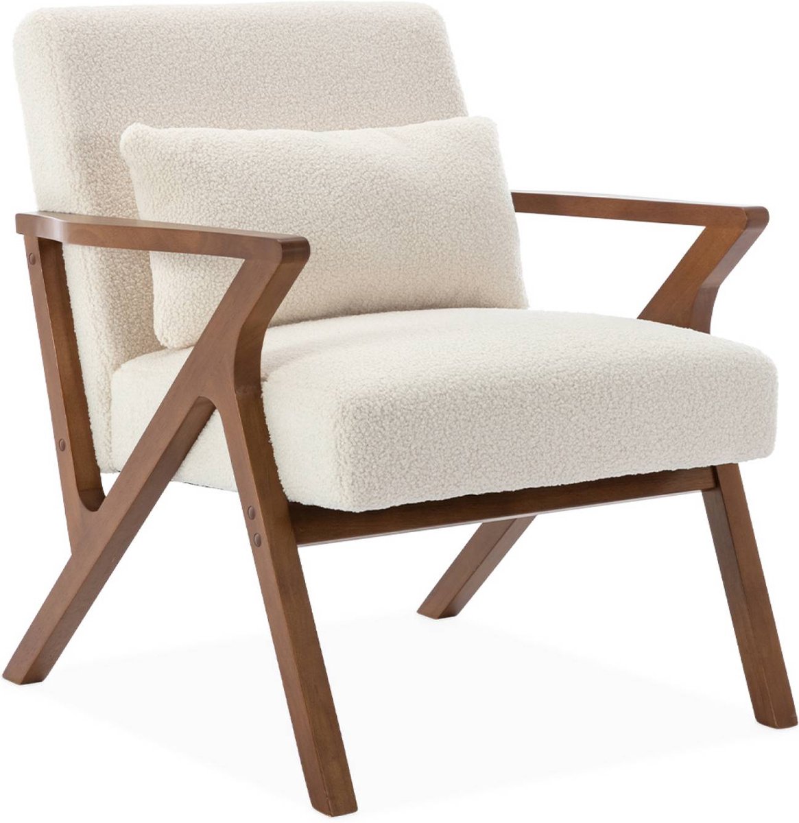 sweeek - Scandinavische fauteuil van walnootkleurig hout en bouclé - antoine