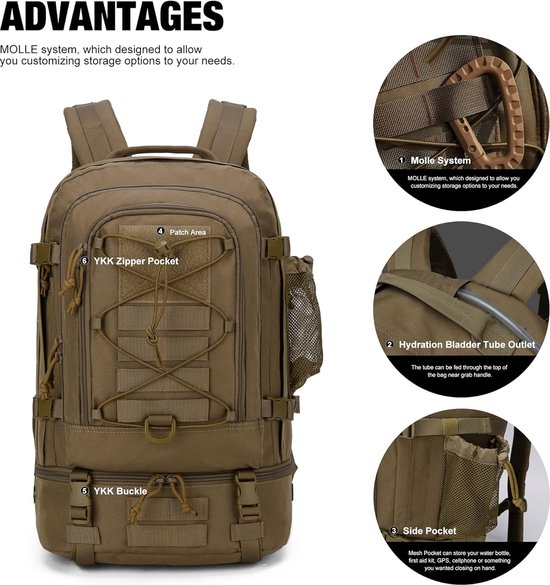 Sac à Dos Tactique 25L - Militaire, Camping, Randonnée - Tissu Oxford 800D Résistant
