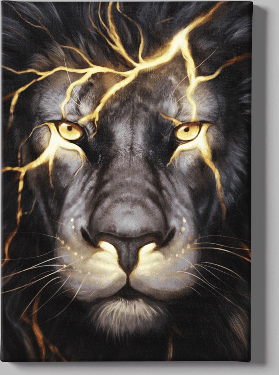 Trendex Global Canvas Schilderij - Dieren - Leeuw Gezicht - Wanddecoratie - 150x100x2 cm Bruin