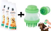 3x Doggy hondenshampoo + wasborstel (groen) - alle honden rassen - macadamia-olie - 900 ml