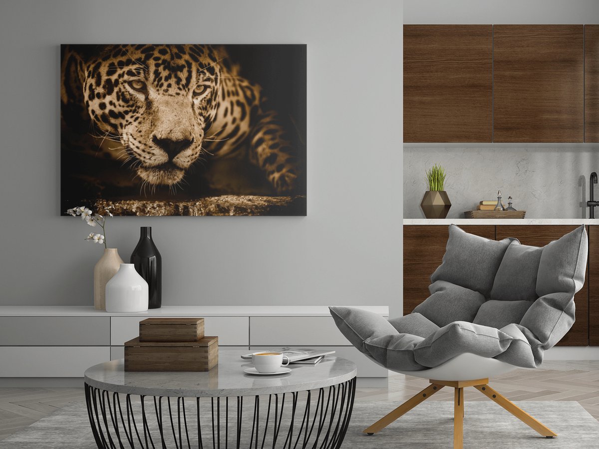 Trendex Global Canvas Schilderij Dieren - Luipaard - Foto Op Canvas - 150x100x2 cm Zwart
