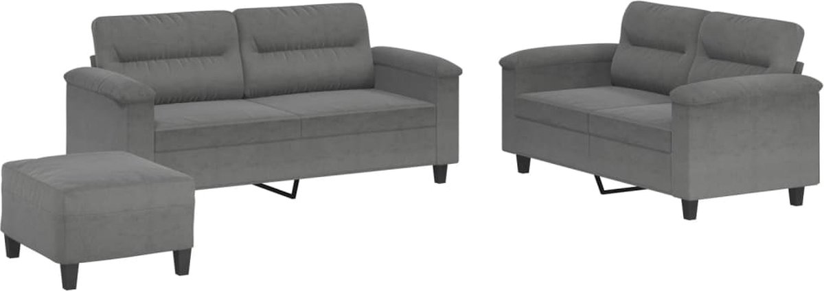 vidaXL - 3-delige - Loungeset - met - kussens - microvezelstof - donkergrijs