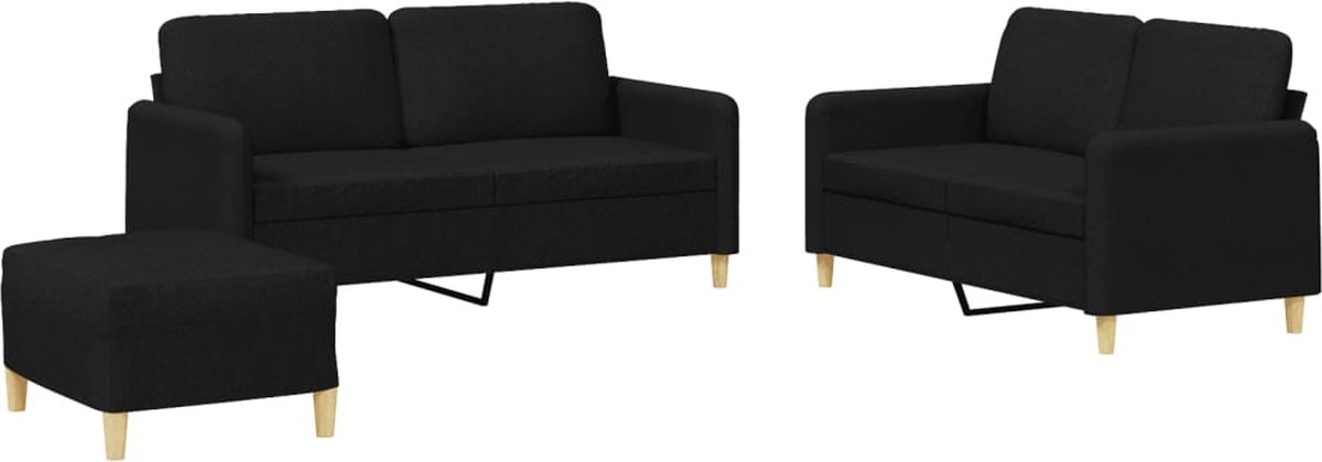 vidaXL - 3-delige - loungeset - met - kussens - stof - zwart