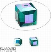 Swarovski Elements, 12 stuks kubus kralen (5601), 4mm, emerald AB