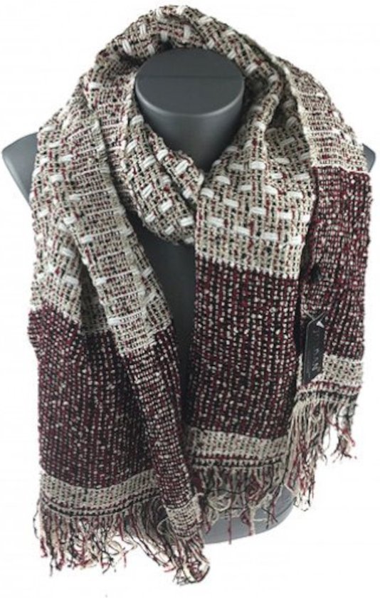 Winter Sjaal – Zacht en warm breisel - 180x60 cm - Unisex - Rood/Creme
