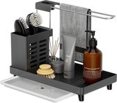 Kitchen Sink Organizer - Gebruiksvoorwerpenmand voor keuken en badkamer met lekbak, zelfklevend werkblad Dual-use sponsborstel zeepbakje houder, voor handdoeken, handdoeken