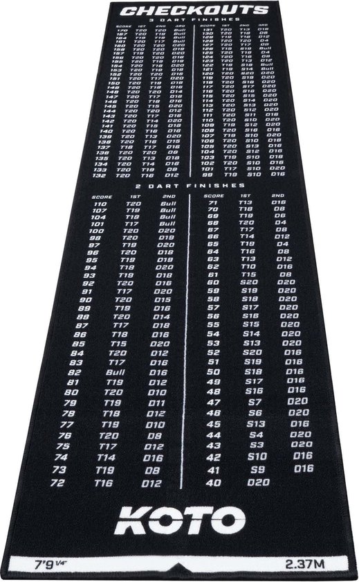 Foto: Koto carpet checkout zwart 237x60 cm dartmat incl score indicatie en oche professionele dart mat bescherming vloer dartbord