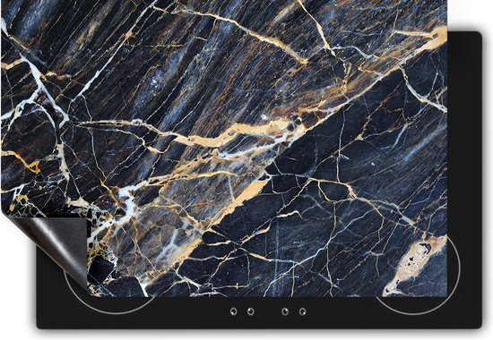 Chefcare Inductie Beschermer Abstracte Kunst - Goud en Donker Blauwe Marmer - 70x52 cm - Afdekplaat Inductie - Kookplaat Beschermer - Inductie Mat