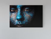 Canvas Schilderij - Vrouw - Gezicht - Turkoois - Wanddecoratie - 90x60x2 cm