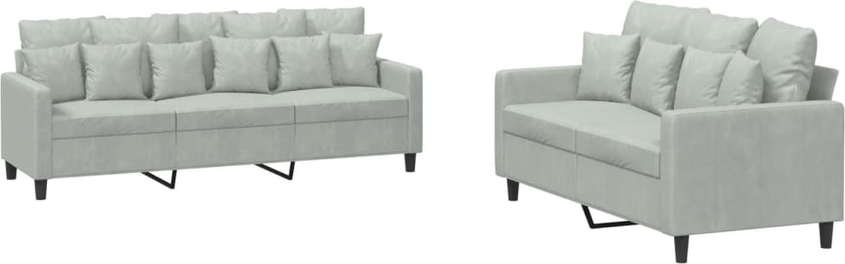vidaXL - 2-delige - Loungeset - met - kussens - fluweel - lichtgrijs
