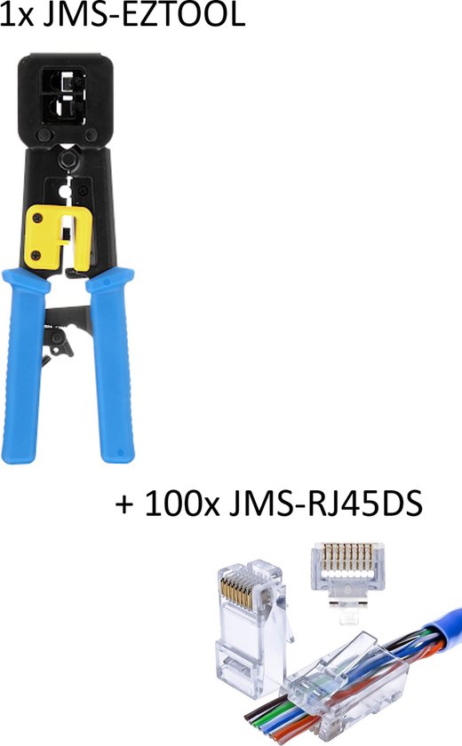 JMS® JMS-EZTOOL-RJ45 UTP Tang / Netwerktang + 100x JMS RJ45 Doorsteek Connectoren EZ Type RJ45 cat5e / Cat6 (JMSEZTOOL-1 + 100x JMS-RJ45DS)