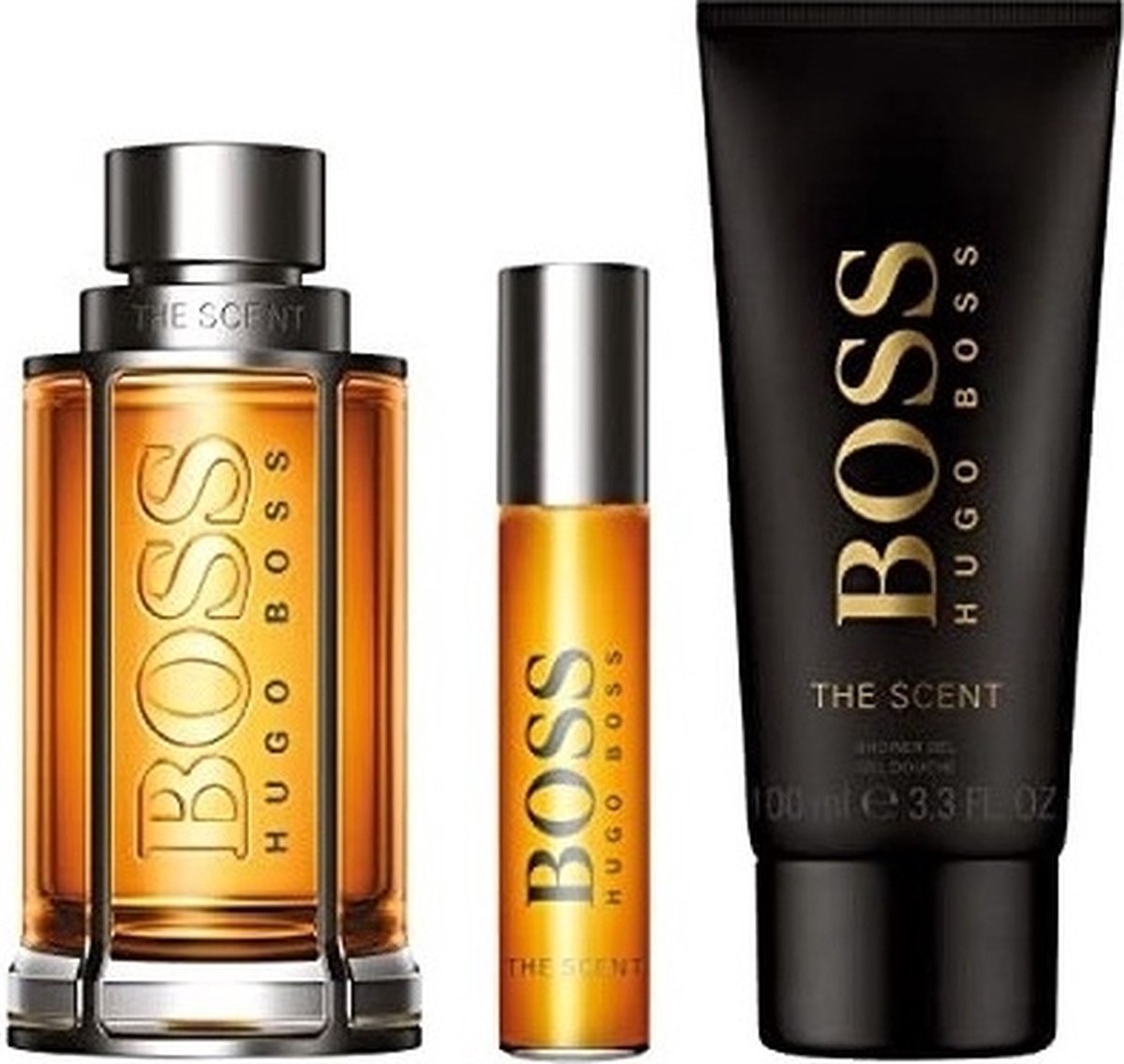Goedkoopste Hugo Boss The Scent Giftset - 100 ml eau de toilette spray 15 ml eau de toilette spray 100 ml showergel - cadeauset voor heren