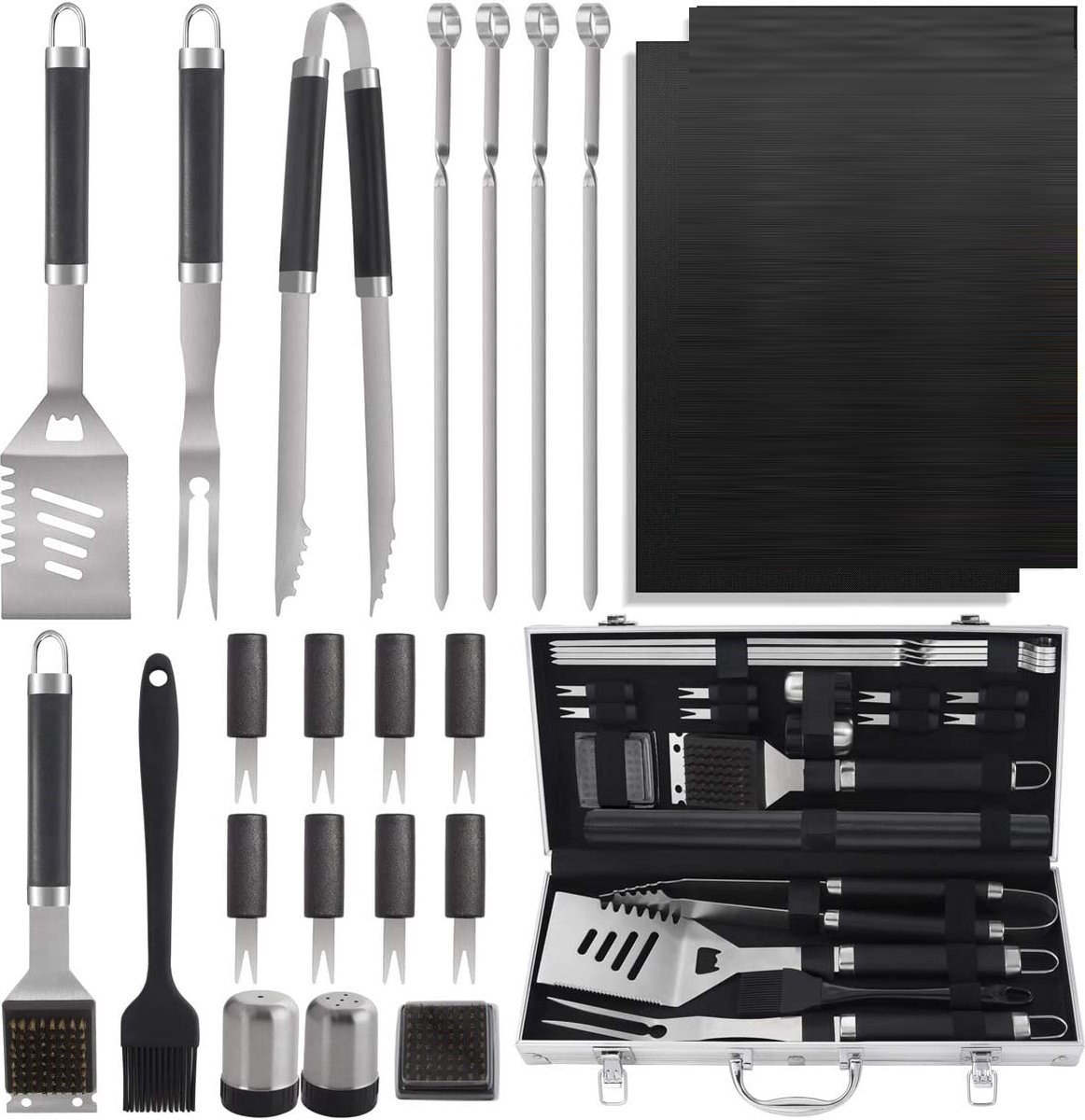 Barbecue Accessoires Set – Grillset - Barbecue Bestek - 21 stuks - Zwart