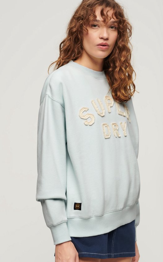 Pull Femme Superdry APPLIQUE ATHLETIC LOOSE SWEAT - Blauw - Taille S