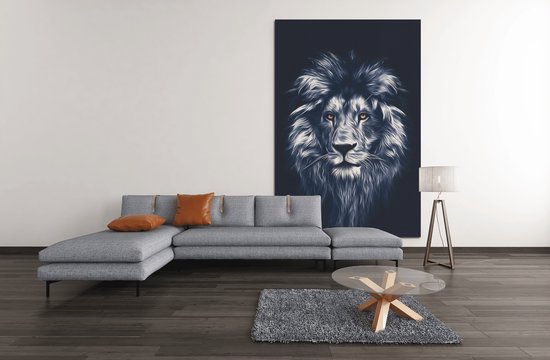 Canvas Schilderij -Dieren - Leeuw portret - Grijs - 60x40x2 cm