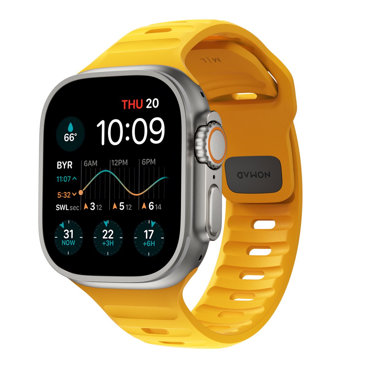 Nomad Sport Band - Horlogeband gemaakt van FKM rubber- Geschikt voor Apple® Watch 45-49 mm Yellow