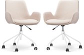 Nolon Nout-Eef Bureaustoelen Set van 2 Beige - Stof - Verstelbaar - Wielen - Wit Onderstel - Lage Armleuning - Modern - Design
