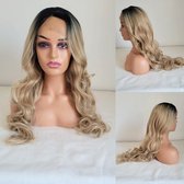 Frazimashop- Ombre T blond Pruik Hittebestendige - Pruiken Dames Lang golf Haar - #Front Lace Wig 13x4# Hoge kwaliteit synthetische pruik 65 cm