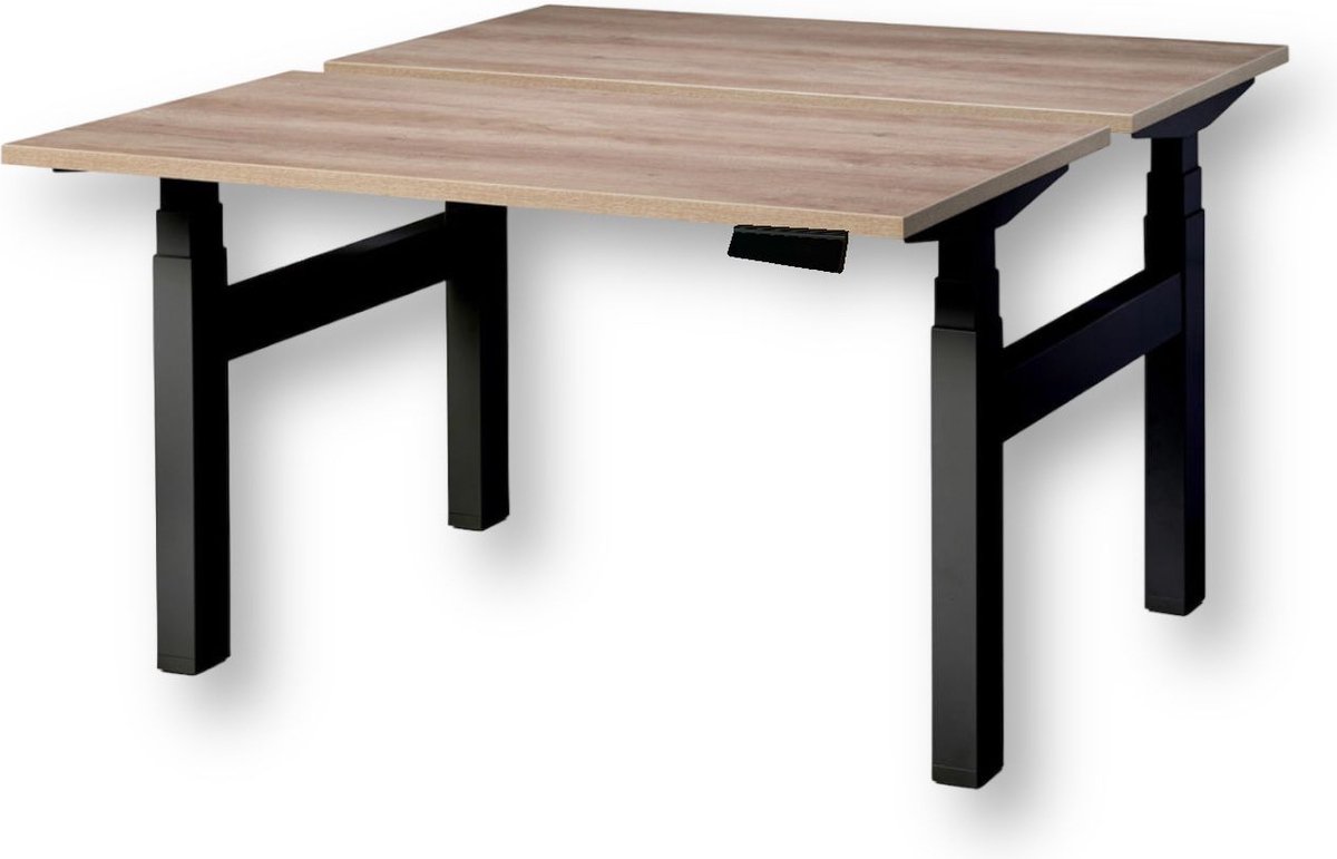 Duo zit sta bureau elektrisch - halifax natuur eiken blad - zwart onderstel - 120 x 80 - NIEUW