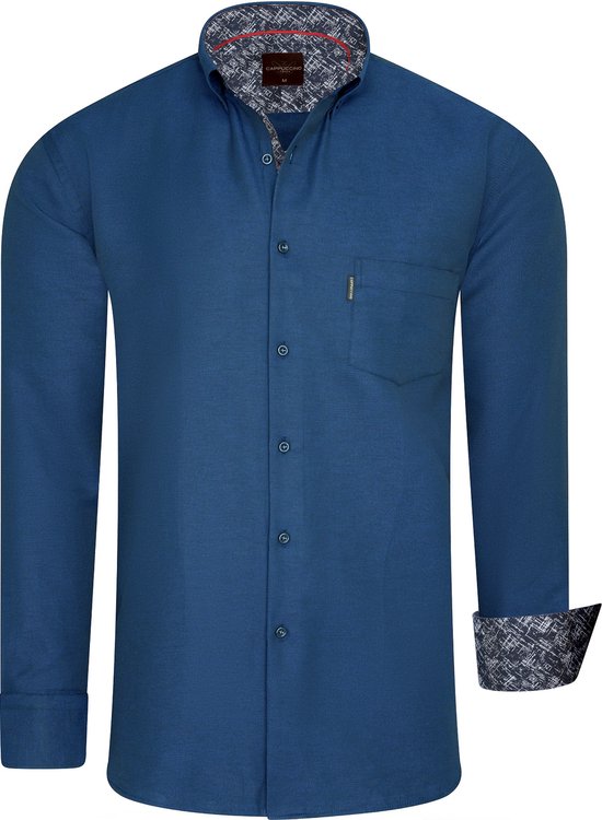 Cappuccino Italia - Heren Overhemden Regular Fit Overhemd Navy - Blauw - Maat S