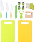Kindermessen set – 13 Delig – Kindvriendelijke messen – Messenset voor kinderen – Kindermes – Gekleurde kindermessen – Koken met kinderen – Kindermessen set met snijplank – Uitsteekvormpjes