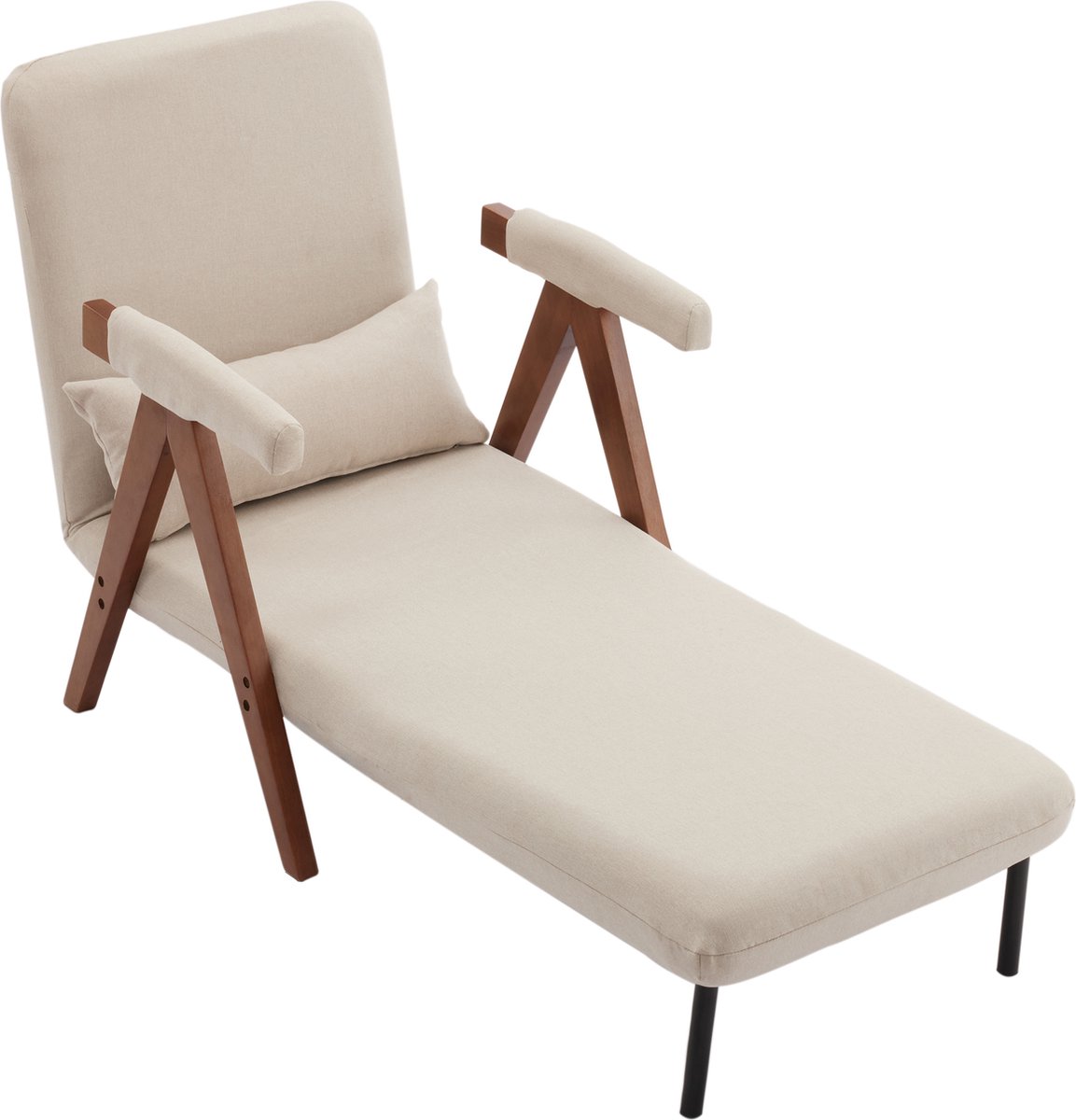 Merax 3 in 1 Fauteuil - Ligstoel - Slaapbank - Uitklapbare 1 Persoonsbed of Slaapstoel - Zetelbed - Vouwbed - Beige