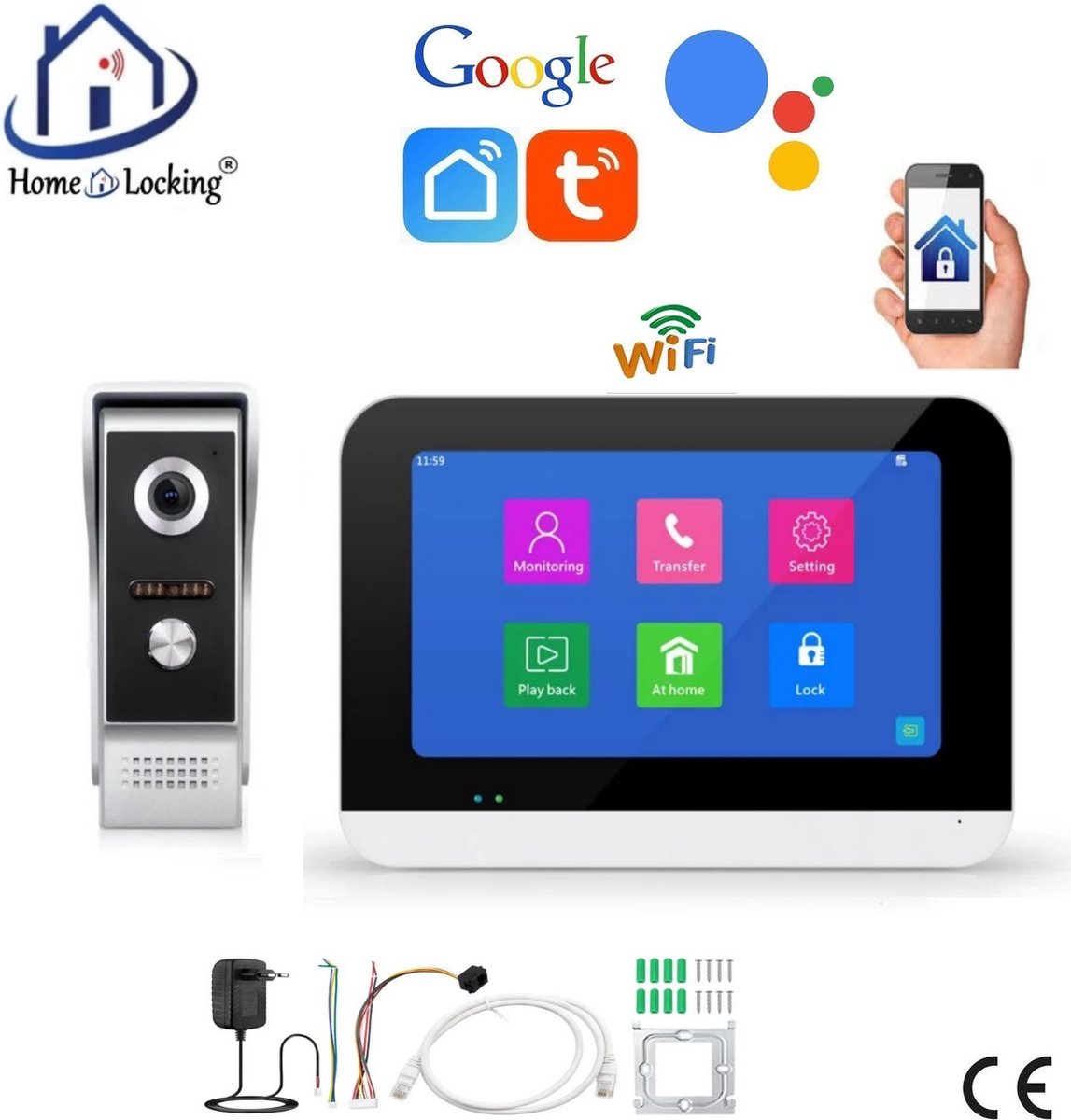Smart WIFI deur intercom 1 touchscreen en kan samenwerken met spraakgestuurde apps. T-2301
