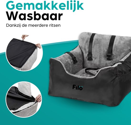 Filo Wasbare Autostoel Hond met Gordel - Hondenmand Auto - Voor in de Auto en Achterbank -Automand Honden - Hondenstoel - Hondenmand