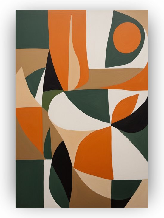 Abstract groen oranje - Abstract wanddecoratie - Schilderij Figuren en vormen - Wanddecoratie modern - Canvas schilderijen woonkamer - Decoratie muur - 40 x 60 cm 18mm