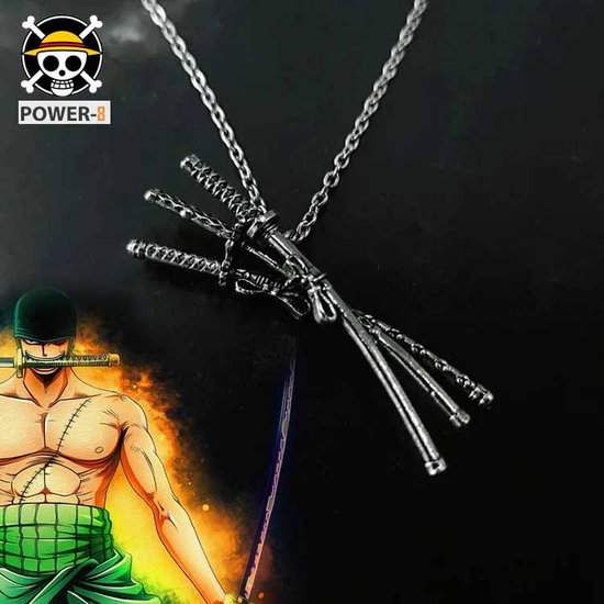 Power-8® Anime ketting: One piece manga design - Zoro katana zwaard ketting - ketting met hanger - Unisex Anime Figuur Merchandise voor Heren, Dames, Jongens en Meisjes - one piece anime - one piece merchandise - cadeau tips - manga -anime