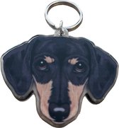 Teckel - sleutelhanger - ringsleutelhanger - plastic - kunststof - teckelkop - hondenkop - kop - hond - zwart