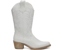 Smile Favorites® Dames Cowboylaarzen met Hak - Wit - Imitatieleer - Maat 38 -