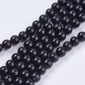 Natuurstenen kralen, zwart Agaat, ronde kralen van 4mm. Per streng van ca. 38cm