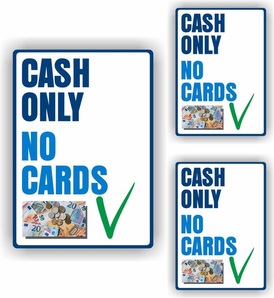 Cash only No cards kassa sticker set 3 stuks