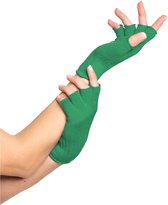 Partychimp Vingerloze Handschoenen voor bij Carnavalskleding Dames Carnaval Accessoires Verkleedkleren Volwassenen - Groen- Katoen/Polyamide/Elastaan - One-Size