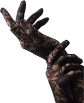 Partychimp Handschoenen Kant Dames Accessoires Carnavalskleding Dames - Polyester - Zwart