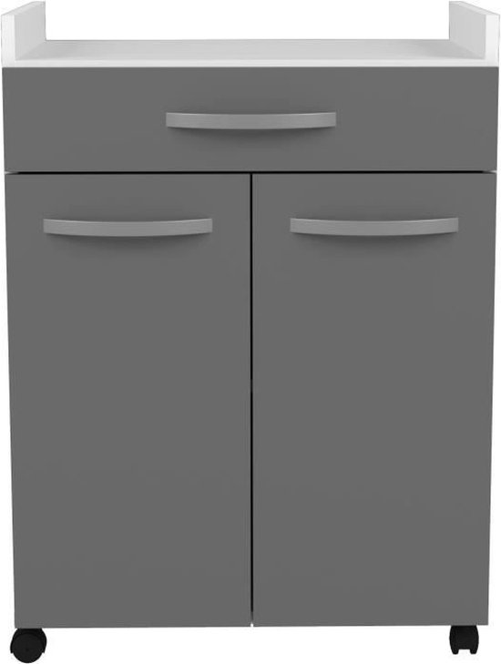 Desserte Eko avec roulettes - 2 portes & 1 tiroir - gris brillant - Parisot - Dessertes - Gris - Mélamine|Panneaux de particules - Dessertes
